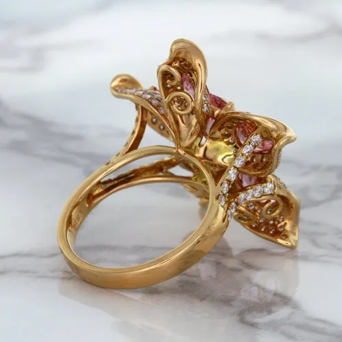 1.76ct GIA Certified Unheated Oval Padparadscha Sapphire Ring with Padparadscha and Diamond Accents in 18K Rose Gold