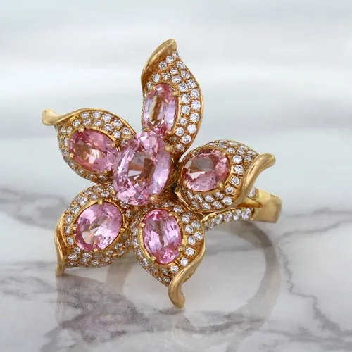 1.76ct GIA Certified Unheated Oval Padparadscha Sapphire Ring with Padparadscha and Diamond Accents in 18K Rose Gold