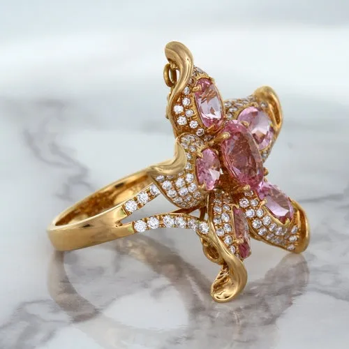 1.76ct GIA Certified Unheated Oval Padparadscha Sapphire Ring with Padparadscha and Diamond Accents in 18K Rose Gold