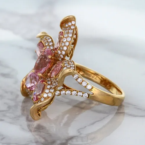 1.76ct GIA Certified Unheated Oval Padparadscha Sapphire Ring with Padparadscha and Diamond Accents in 18K Rose Gold