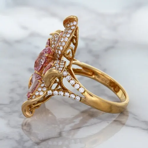 1.76ct GIA Certified Unheated Oval Padparadscha Sapphire Ring with Padparadscha and Diamond Accents in 18K Rose Gold