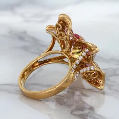 1.76ct GIA Certified Unheated Oval Padparadscha Sapphire Ring with Padparadscha and Diamond Accents in 18K Rose Gold