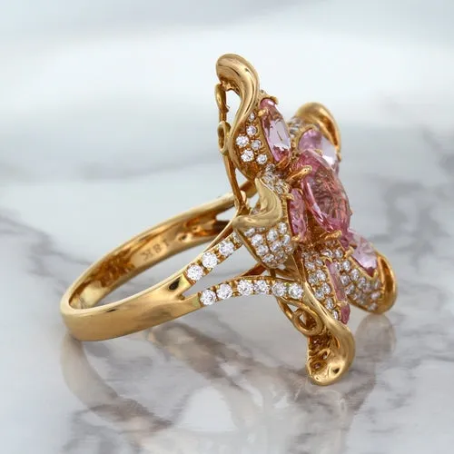 1.76ct GIA Certified Unheated Oval Padparadscha Sapphire Ring with Padparadscha and Diamond Accents in 18K Rose Gold