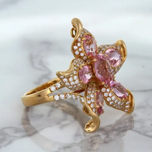 1.76ct GIA Certified Unheated Oval Padparadscha Sapphire Ring with Padparadscha and Diamond Accents in 18K Rose Gold