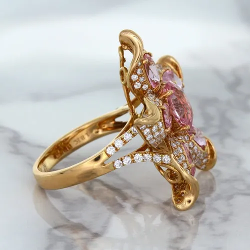 1.76ct GIA Certified Unheated Oval Padparadscha Sapphire Ring with Padparadscha and Diamond Accents in 18K Rose Gold