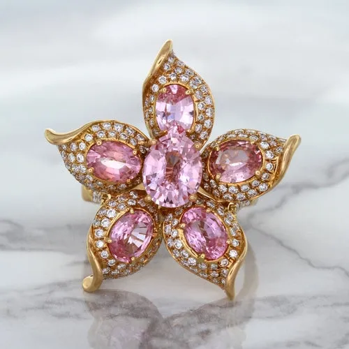 1.76ct GIA Certified Unheated Oval Padparadscha Sapphire Ring with Padparadscha and Diamond Accents in 18K Rose Gold