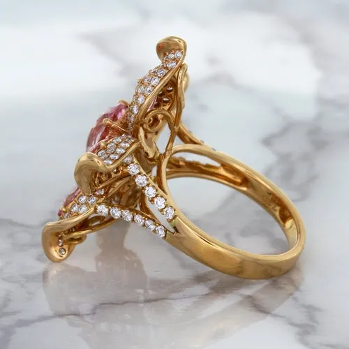 1.76ct GIA Certified Unheated Oval Padparadscha Sapphire Ring with Padparadscha and Diamond Accents in 18K Rose Gold