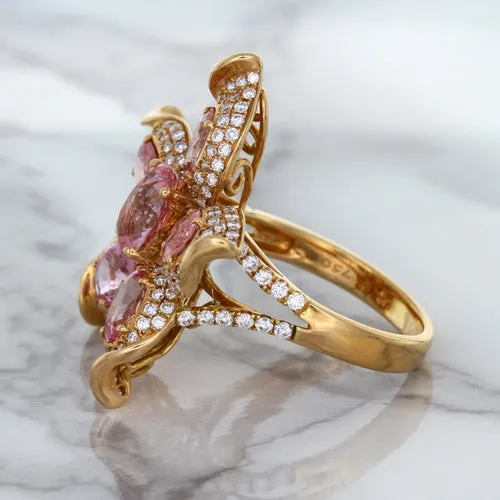 1.76ct GIA Certified Unheated Oval Padparadscha Sapphire Ring with Padparadscha and Diamond Accents in 18K Rose Gold