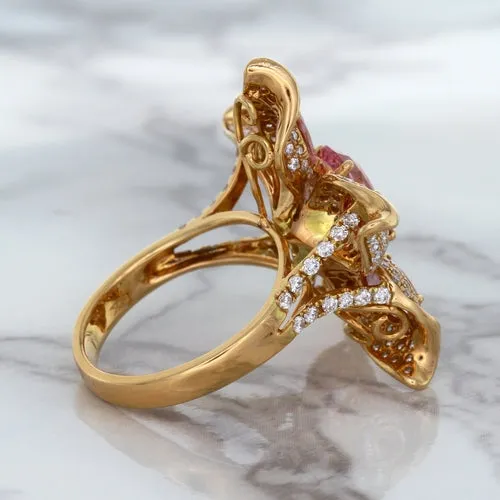 1.76ct GIA Certified Unheated Oval Padparadscha Sapphire Ring with Padparadscha and Diamond Accents in 18K Rose Gold