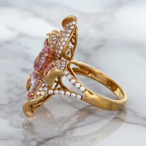 1.76ct GIA Certified Unheated Oval Padparadscha Sapphire Ring with Padparadscha and Diamond Accents in 18K Rose Gold