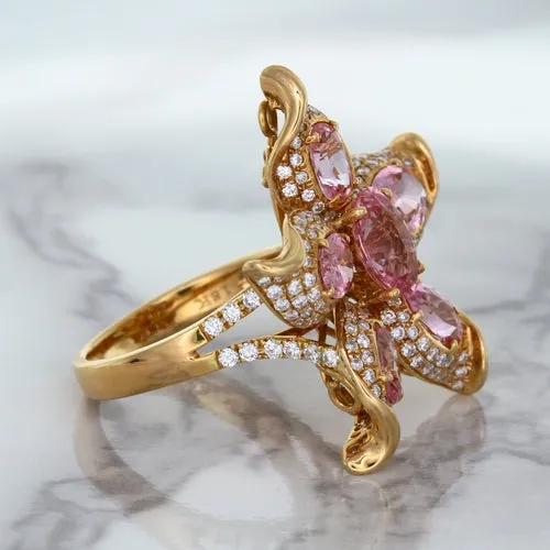 1.76ct GIA Certified Unheated Oval Padparadscha Sapphire Ring with Padparadscha and Diamond Accents in 18K Rose Gold
