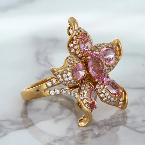 1.76ct GIA Certified Unheated Oval Padparadscha Sapphire Ring with Padparadscha and Diamond Accents in 18K Rose Gold