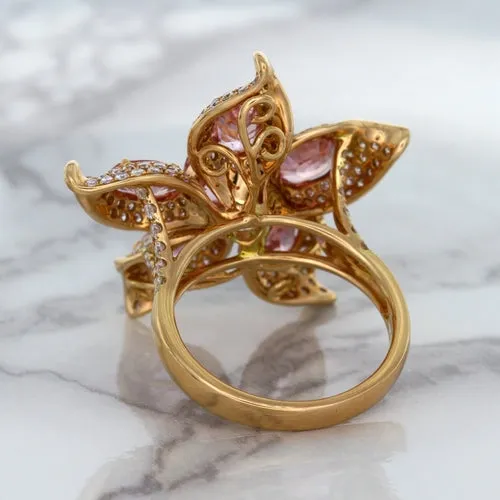 1.76ct GIA Certified Unheated Oval Padparadscha Sapphire Ring with Padparadscha and Diamond Accents in 18K Rose Gold