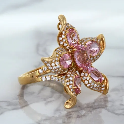 1.76ct GIA Certified Unheated Oval Padparadscha Sapphire Ring with Padparadscha and Diamond Accents in 18K Rose Gold