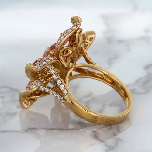 1.76ct GIA Certified Unheated Oval Padparadscha Sapphire Ring with Padparadscha and Diamond Accents in 18K Rose Gold