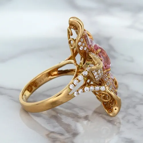 1.76ct GIA Certified Unheated Oval Padparadscha Sapphire Ring with Padparadscha and Diamond Accents in 18K Rose Gold