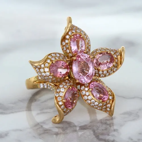 1.76ct GIA Certified Unheated Oval Padparadscha Sapphire Ring with Padparadscha and Diamond Accents in 18K Rose Gold