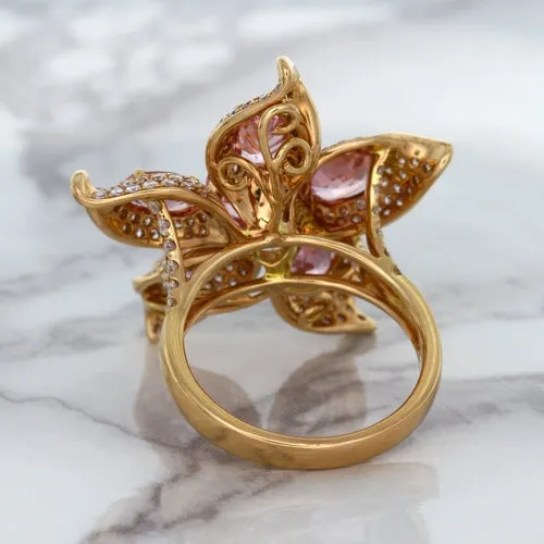 1.76ct GIA Certified Unheated Oval Padparadscha Sapphire Ring with Padparadscha and Diamond Accents in 18K Rose Gold