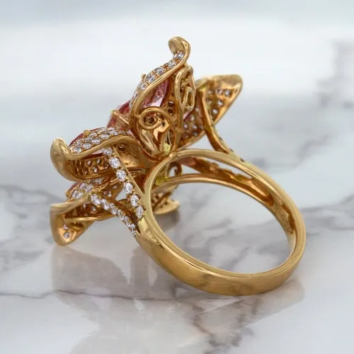 1.76ct GIA Certified Unheated Oval Padparadscha Sapphire Ring with Padparadscha and Diamond Accents in 18K Rose Gold