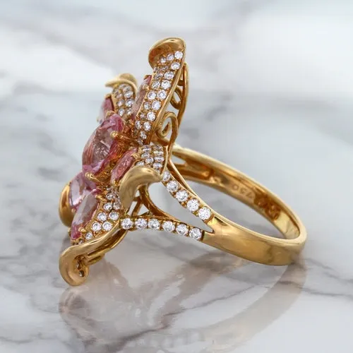 1.76ct GIA Certified Unheated Oval Padparadscha Sapphire Ring with Padparadscha and Diamond Accents in 18K Rose Gold
