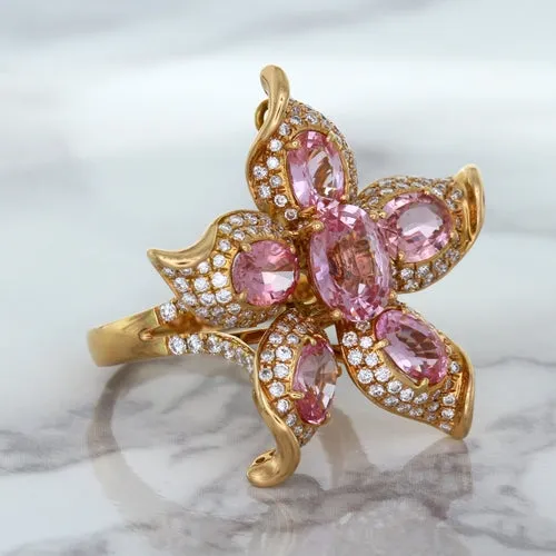 1.76ct GIA Certified Unheated Oval Padparadscha Sapphire Ring with Padparadscha and Diamond Accents in 18K Rose Gold