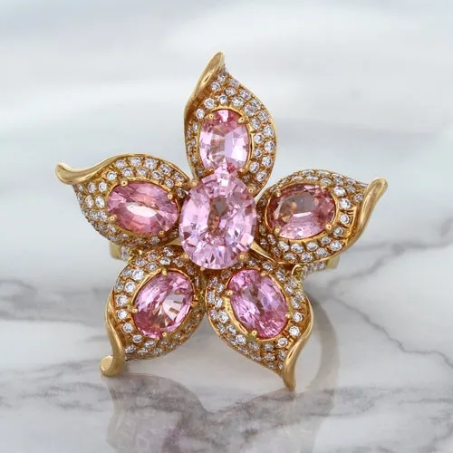 1.76ct GIA Certified Unheated Oval Padparadscha Sapphire Ring with Padparadscha and Diamond Accents in 18K Rose Gold