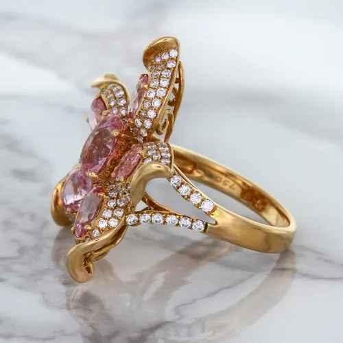 1.76ct GIA Certified Unheated Oval Padparadscha Sapphire Ring with Padparadscha and Diamond Accents in 18K Rose Gold