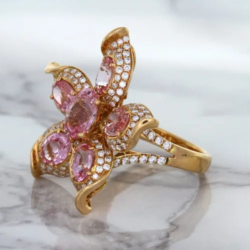 1.76ct GIA Certified Unheated Oval Padparadscha Sapphire Ring with Padparadscha and Diamond Accents in 18K Rose Gold