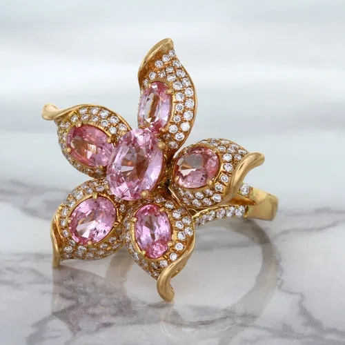 1.76ct GIA Certified Unheated Oval Padparadscha Sapphire Ring with Padparadscha and Diamond Accents in 18K Rose Gold