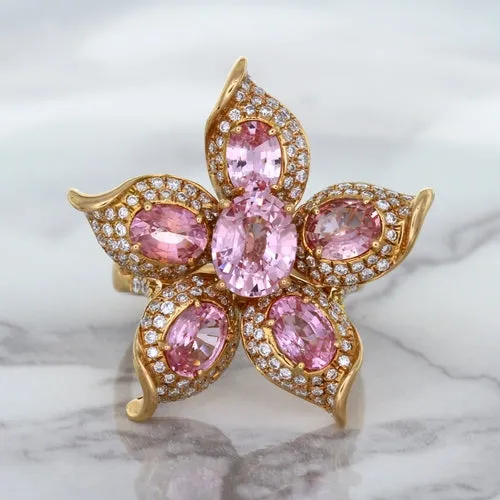 1.76ct GIA Certified Unheated Oval Padparadscha Sapphire Ring with Padparadscha and Diamond Accents in 18K Rose Gold