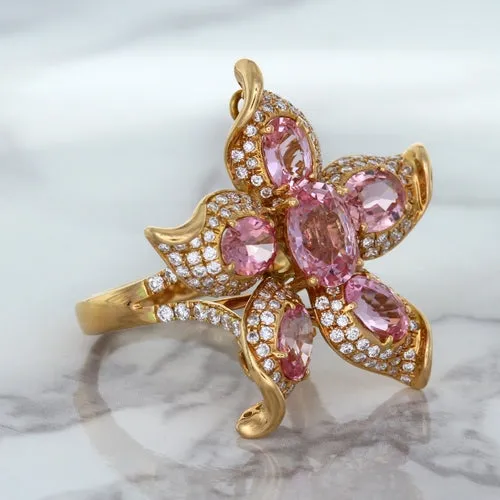 1.76ct GIA Certified Unheated Oval Padparadscha Sapphire Ring with Padparadscha and Diamond Accents in 18K Rose Gold
