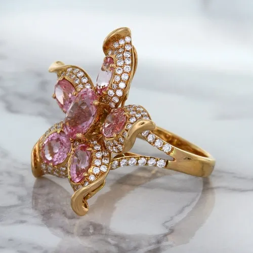 1.76ct GIA Certified Unheated Oval Padparadscha Sapphire Ring with Padparadscha and Diamond Accents in 18K Rose Gold