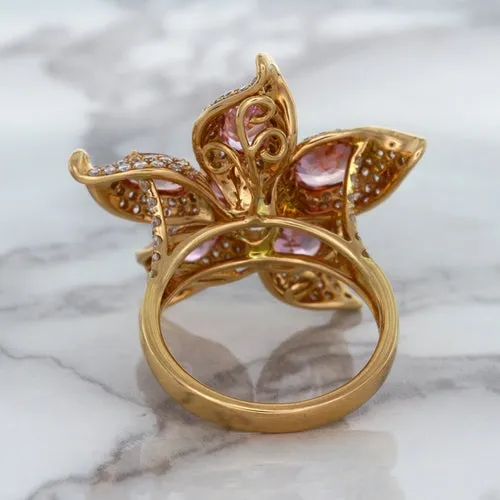 1.76ct GIA Certified Unheated Oval Padparadscha Sapphire Ring with Padparadscha and Diamond Accents in 18K Rose Gold