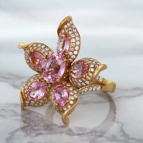 1.76ct GIA Certified Unheated Oval Padparadscha Sapphire Ring with Padparadscha and Diamond Accents in 18K Rose Gold