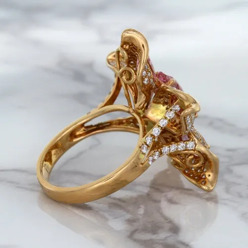 1.76ct GIA Certified Unheated Oval Padparadscha Sapphire Ring with Padparadscha and Diamond Accents in 18K Rose Gold