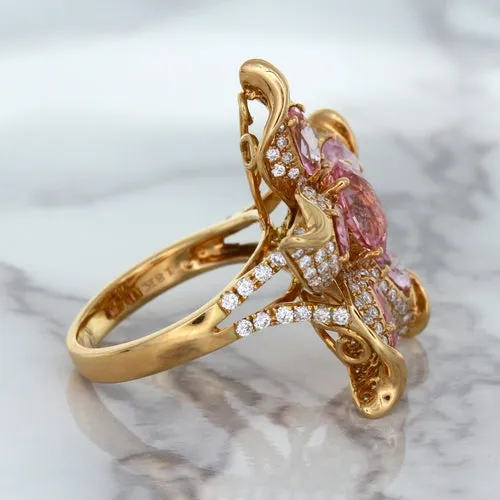 1.76ct GIA Certified Unheated Oval Padparadscha Sapphire Ring with Padparadscha and Diamond Accents in 18K Rose Gold