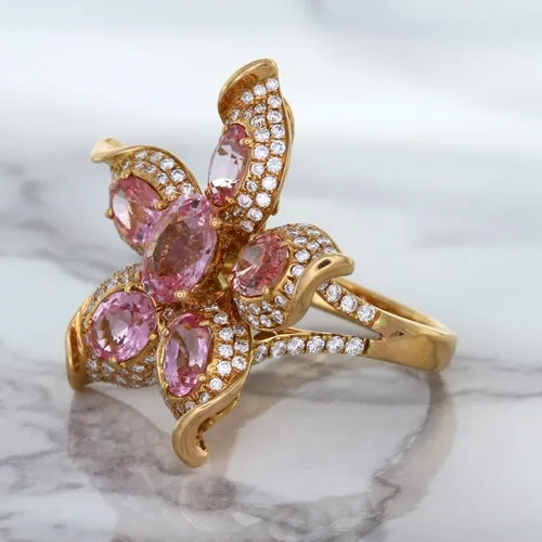 1.76ct GIA Certified Unheated Oval Padparadscha Sapphire Ring with Padparadscha and Diamond Accents in 18K Rose Gold