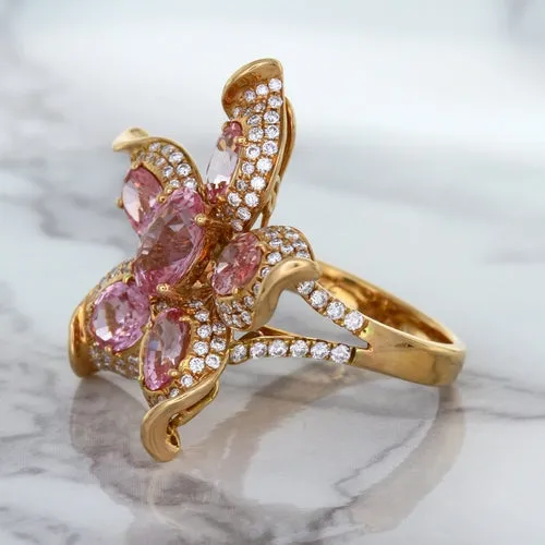 1.76ct GIA Certified Unheated Oval Padparadscha Sapphire Ring with Padparadscha and Diamond Accents in 18K Rose Gold