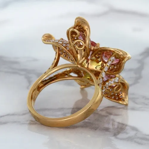 1.76ct GIA Certified Unheated Oval Padparadscha Sapphire Ring with Padparadscha and Diamond Accents in 18K Rose Gold