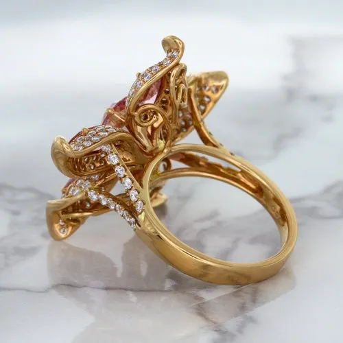 1.76ct GIA Certified Unheated Oval Padparadscha Sapphire Ring with Padparadscha and Diamond Accents in 18K Rose Gold
