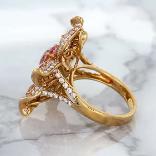 1.76ct GIA Certified Unheated Oval Padparadscha Sapphire Ring with Padparadscha and Diamond Accents in 18K Rose Gold