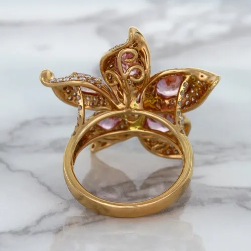 1.76ct GIA Certified Unheated Oval Padparadscha Sapphire Ring with Padparadscha and Diamond Accents in 18K Rose Gold