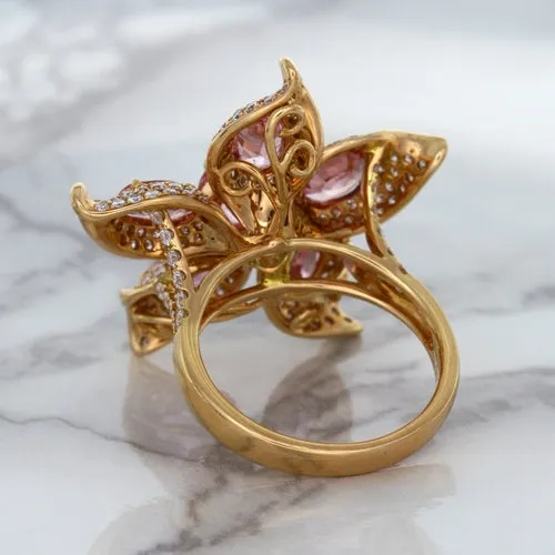 1.76ct GIA Certified Unheated Oval Padparadscha Sapphire Ring with Padparadscha and Diamond Accents in 18K Rose Gold