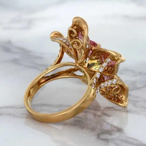 1.76ct GIA Certified Unheated Oval Padparadscha Sapphire Ring with Padparadscha and Diamond Accents in 18K Rose Gold