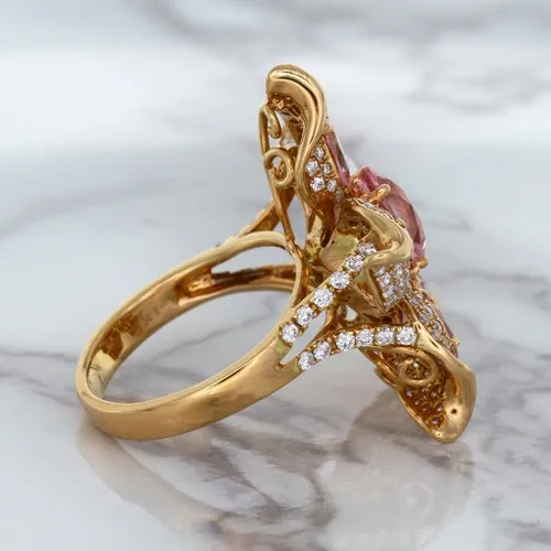 1.76ct GIA Certified Unheated Oval Padparadscha Sapphire Ring with Padparadscha and Diamond Accents in 18K Rose Gold