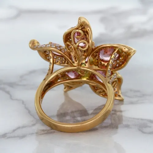 1.76ct GIA Certified Unheated Oval Padparadscha Sapphire Ring with Padparadscha and Diamond Accents in 18K Rose Gold