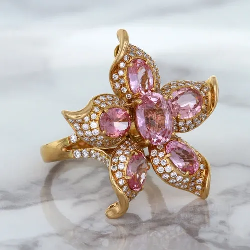 1.76ct GIA Certified Unheated Oval Padparadscha Sapphire Ring with Padparadscha and Diamond Accents in 18K Rose Gold