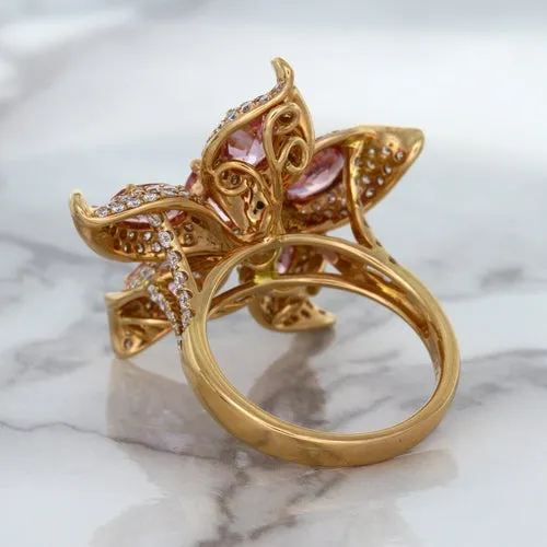 1.76ct GIA Certified Unheated Oval Padparadscha Sapphire Ring with Padparadscha and Diamond Accents in 18K Rose Gold