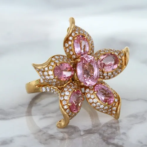 1.76ct GIA Certified Unheated Oval Padparadscha Sapphire Ring with Padparadscha and Diamond Accents in 18K Rose Gold