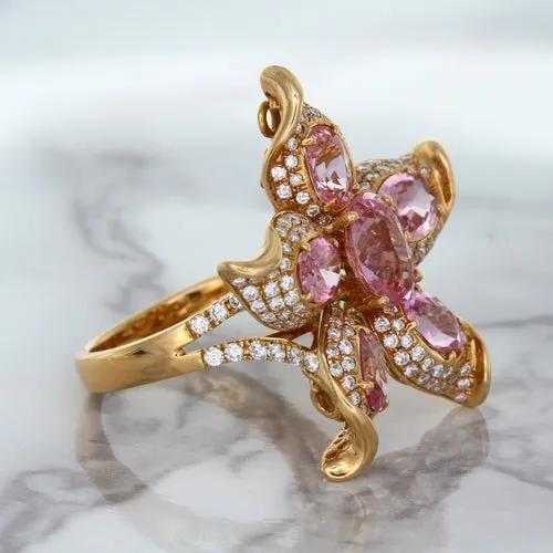 1.76ct GIA Certified Unheated Oval Padparadscha Sapphire Ring with Padparadscha and Diamond Accents in 18K Rose Gold